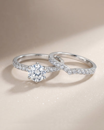 AliExpress New Set Ring S925 Pure Silver Moissanite Ring, Fashionable Light Luxury European and American Style Double Ring, Stackable Ring