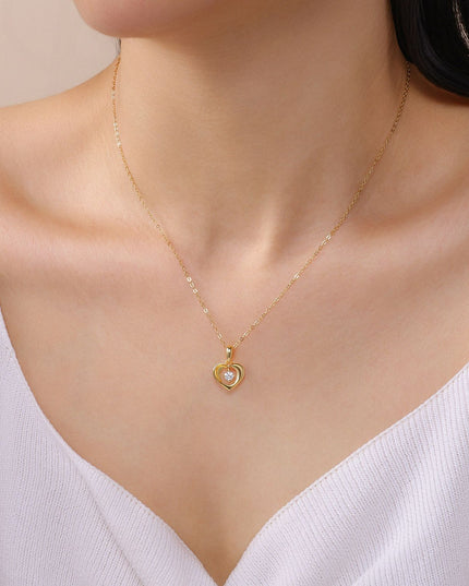 Dopamine S925 Sterling Silver Moissanite Necklace, 18K Gold Heart-Shaped Creative European and American Style Pure Silver Pendant
