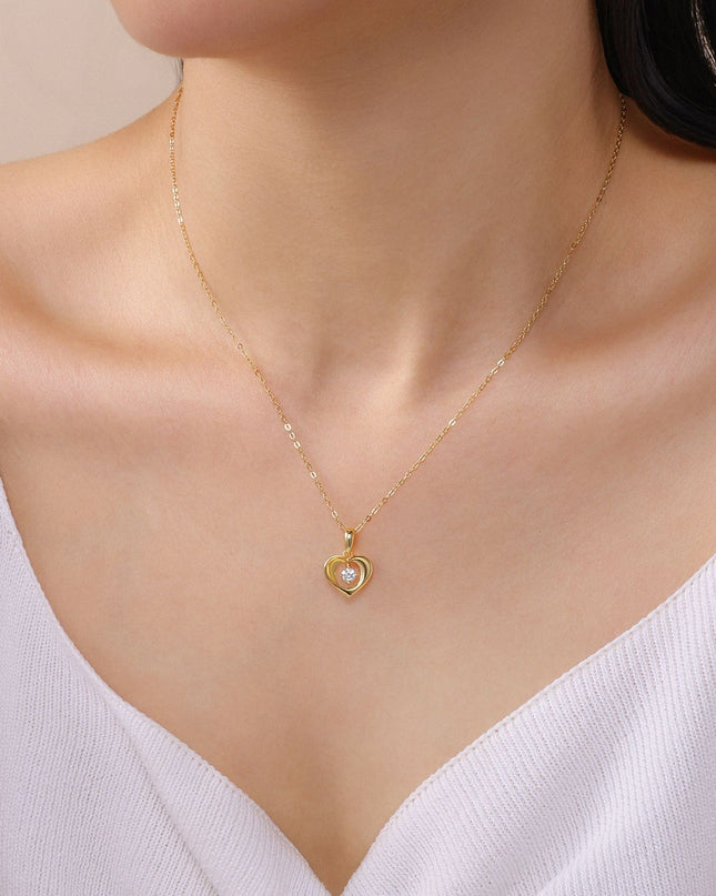 Dopamine S925 Sterling Silver Moissanite Necklace, 18K Gold Heart-Shaped Creative European and American Style Pure Silver Pendant
