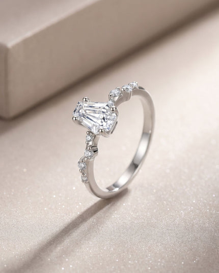 Cross-border TEMU Hot Coffin-Shaped Moissanite Ring S925 Pure Silver Unique Design Niche Jewelry