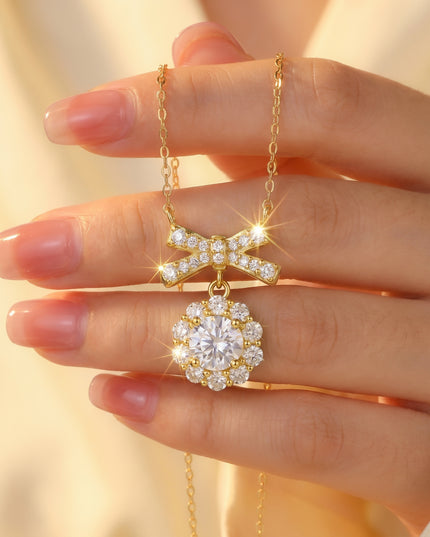Necklace accessories for women, S925 sterling silver moissanite necklace, bow 925 sterling silver collarbone chain, jewelry necklace