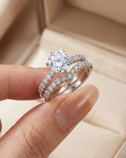 AliExpress New Set Ring S925 Pure Silver Moissanite Ring, Fashionable Light Luxury European and American Style Double Ring, Stackable Ring