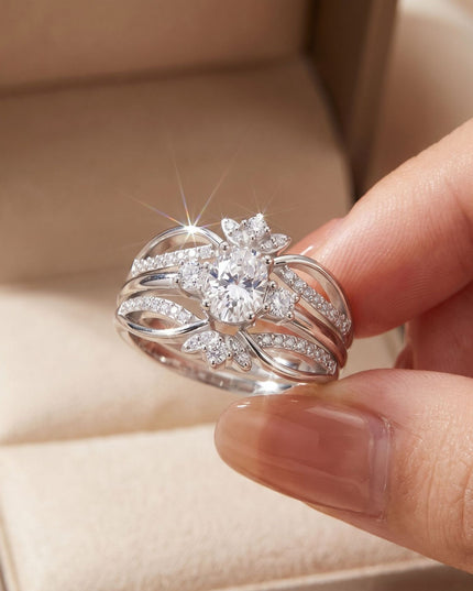 Authentic certificate D color S925 pure silver moissanite ring, European and American style exaggerated egg-shaped stackable ring set