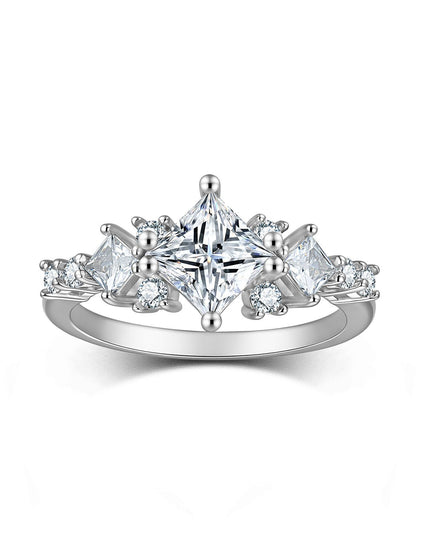 Cross-border new in-stock princess square moissanite ring, Korean style trendy elegant S925 sterling silver ring for women