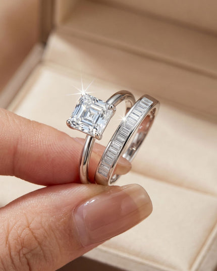 S925 sterling silver Asche special-shaped moissanite ring, niche design stacked piano grid accessory ring combo ring