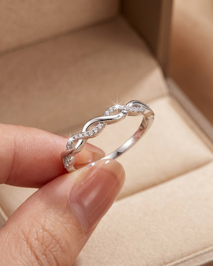 Birthday gift: niche S925 pure silver moissanite ring, hollow woven braided ring, wave ring for girlfriend