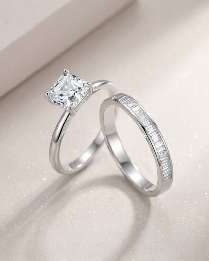 S925 sterling silver Asche special-shaped moissanite ring, niche design stacked piano grid accessory ring combo ring
