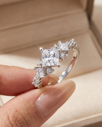 Cross-border new in-stock princess square moissanite ring, Korean style trendy elegant S925 sterling silver ring for women